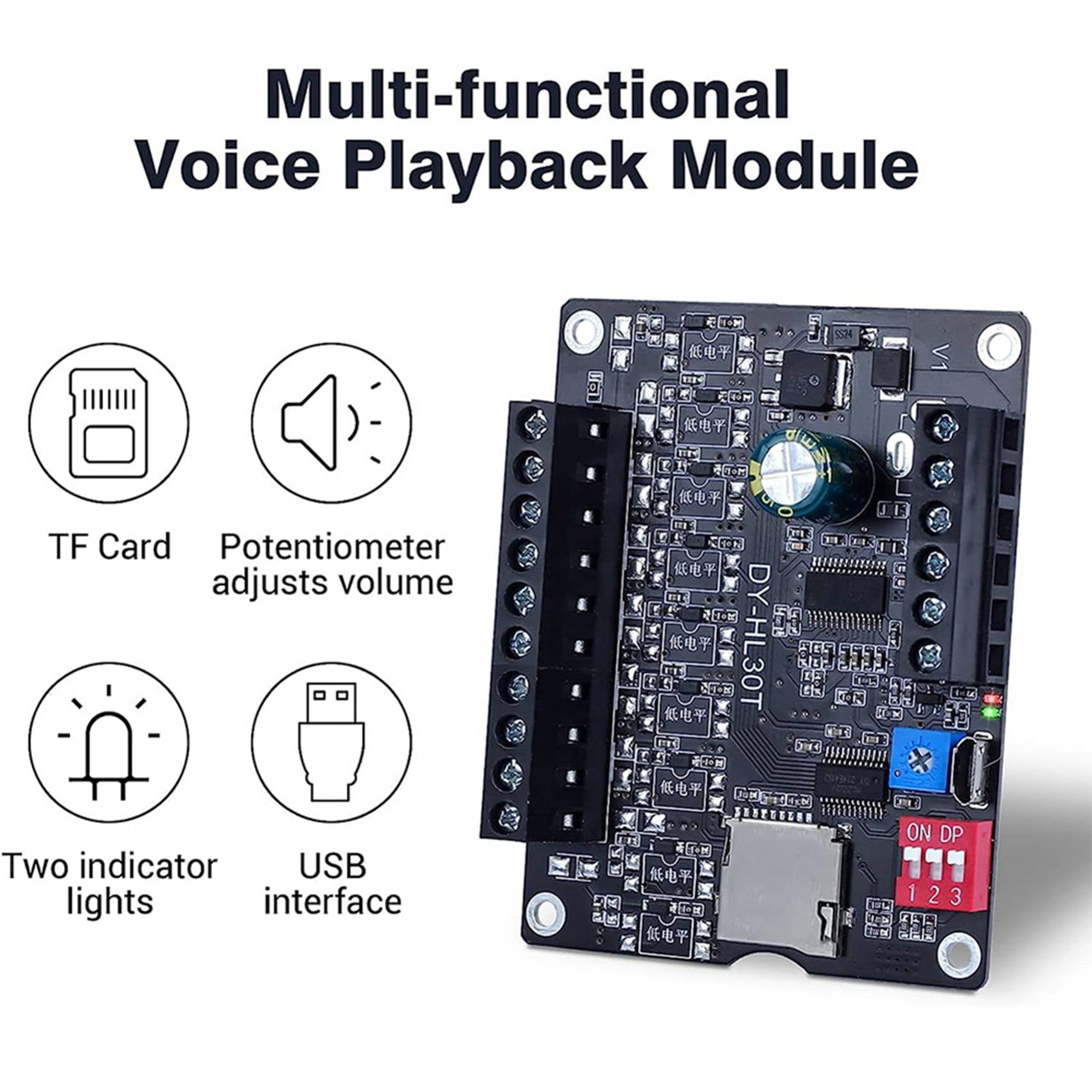 2X 30W MP3 Voice Playback Module DY-L30T 9 Trigger Music Player Power Amplifier Board TF Card 32G Max WAV DC 12V 24V A,2 x Player power amplifier,Black