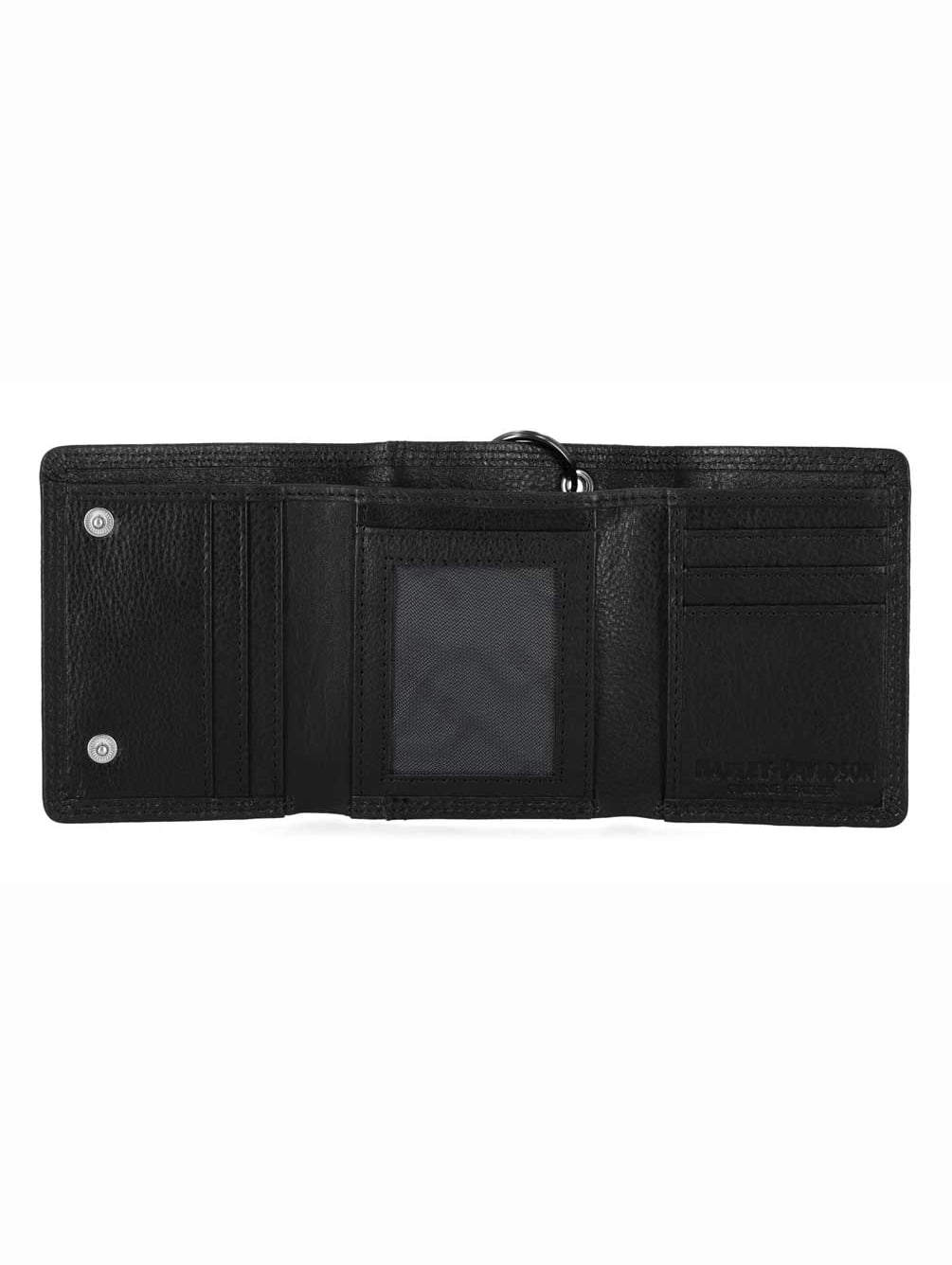 Harley-Davidson Men's Embossed Eagle Tri-Fold Snap Chain RFID Wallet, Black, Harley Davidson