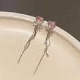 thumbnail image 3 of Shiny Pink Crystal Heart Tassel Earrings for Women Creative Zircon Stud Bowknot Drop Dangling Earrings Y2K Party Jewelry Gifts, 3 of 9