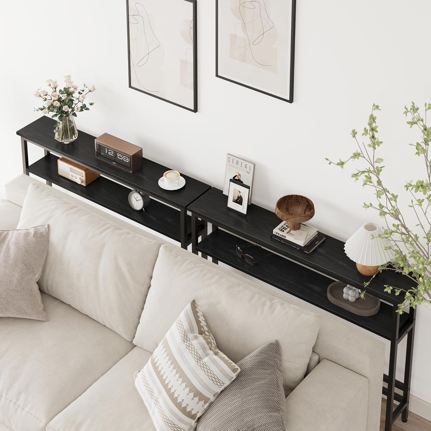 Narrow Console Table, 5.9” Slim Entryway Table, 2 Tier Console Tables for Entryway, Industrial Skinny Sofa Table with Adjustable Shelf, Behind Couch Table for Living Room, Hallway, Foye