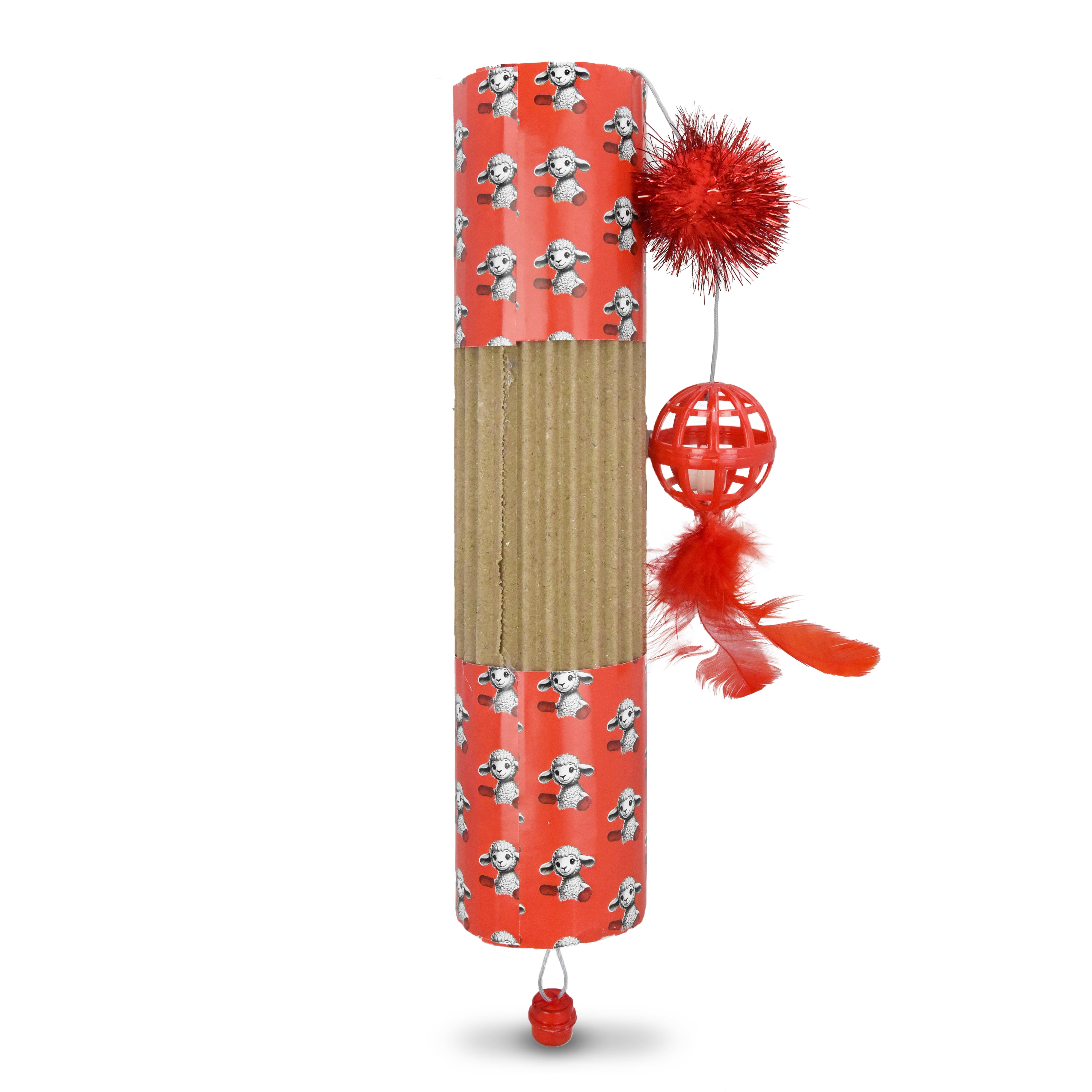 Jouet pour chat en carton imprimé côtelette d'agneau Multipet avec clochette et plumes 485 / 5,000  Impression originale du personnage de Lamb Chop Bruit de cloche pour une stimulation accrue<