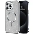 thumbnail image 1 of Electroplate With Lens Protector Phone Case For iPhone 15 14 11 12 13 Pro Max For Magsafe Wireless Charge Bumper Glitter Cover Silver For iphone15Pro, 1 of 6