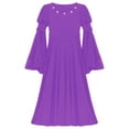 thumbnail image 5 of Yeahdor Kids Girls Renaissance Medieval Costume Long Bell Sleeves Fairy Dress Retro Princess Maxi Gown Purple 6, 5 of 6