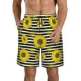 thumbnail image 2 of Uemuo Sunflowers On Black And White Stripes Pattern Men's Swim Trunks Hawaiian Beach Bathing Suit Swimsuits Beach Quick-Dry Shorts with Pockets-Large, 2 of 9