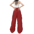 thumbnail image 3 of Cargo Pants Women Quick Dry Parachute Hiking Pants with Pockets Elastic Waist Lightweight Water Resistant Joggers Red M, 3 of 5