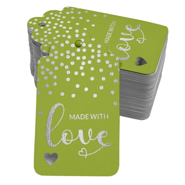 Inkdotpot Real Silver Foil Made With Love Text Tags Favor Hang Paper Tags 50 Pack
