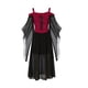 thumbnail image 4 of Vestido de mujer con hombros descubiertos, cuello barco de Halloween, manga de mosca para mujer, disfraz de bruja, disfraz de mujer, disfraz de vampiro de Halloween, 4 of 5