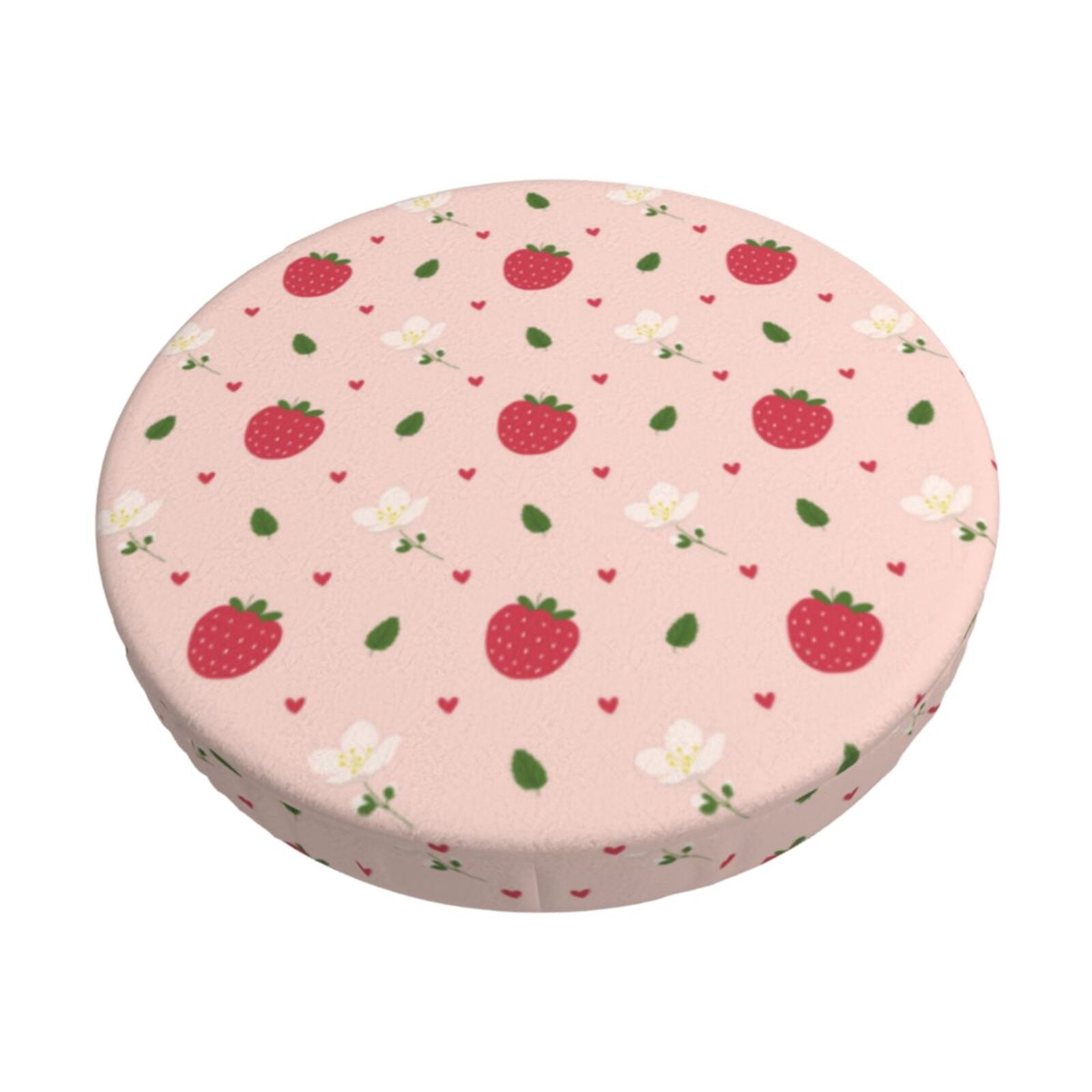 Easygdp Strawberry Print Easy To Install Bar Stool Covers&Stool Covers Round&Elastic Stool Cover, Barstool Covers,Washable&Bottom With Elastic Edge-14 inch