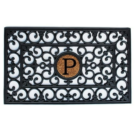 Calloway Mills  18 x 30 in. Rubber Monogram Rectangular Doormat, Black & Natural - Letter P
