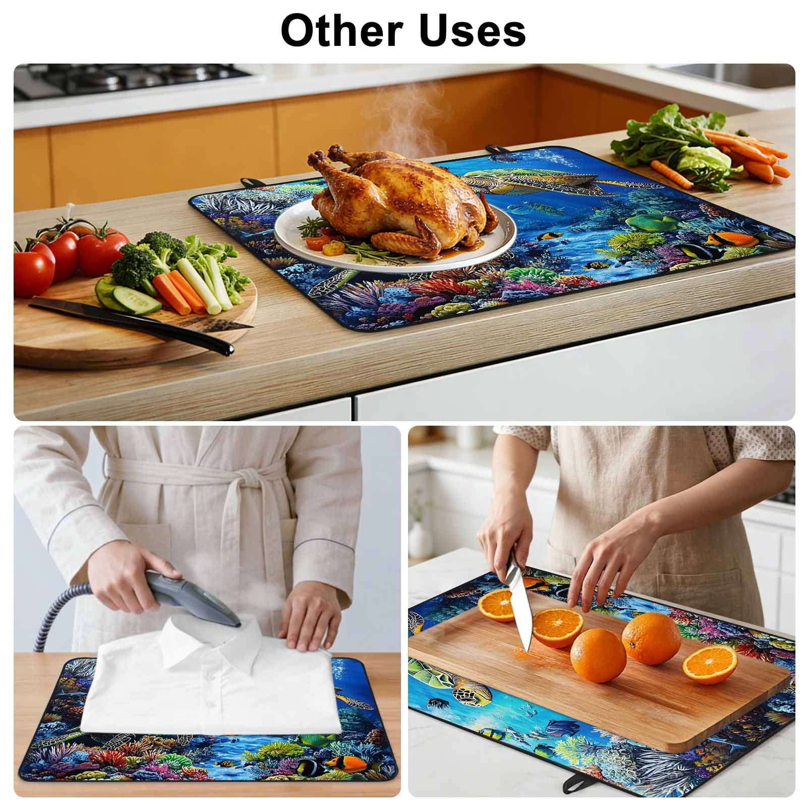 Blue Sea Turtle Ocean Stove Top Cover for Electric Stove, Heat-proof & Non Slip Glass Top Stove Cover Protector, Colorful Coral Sea Underwater Kitchen Flat Cooktop Rubber Mat 24x21 Inches