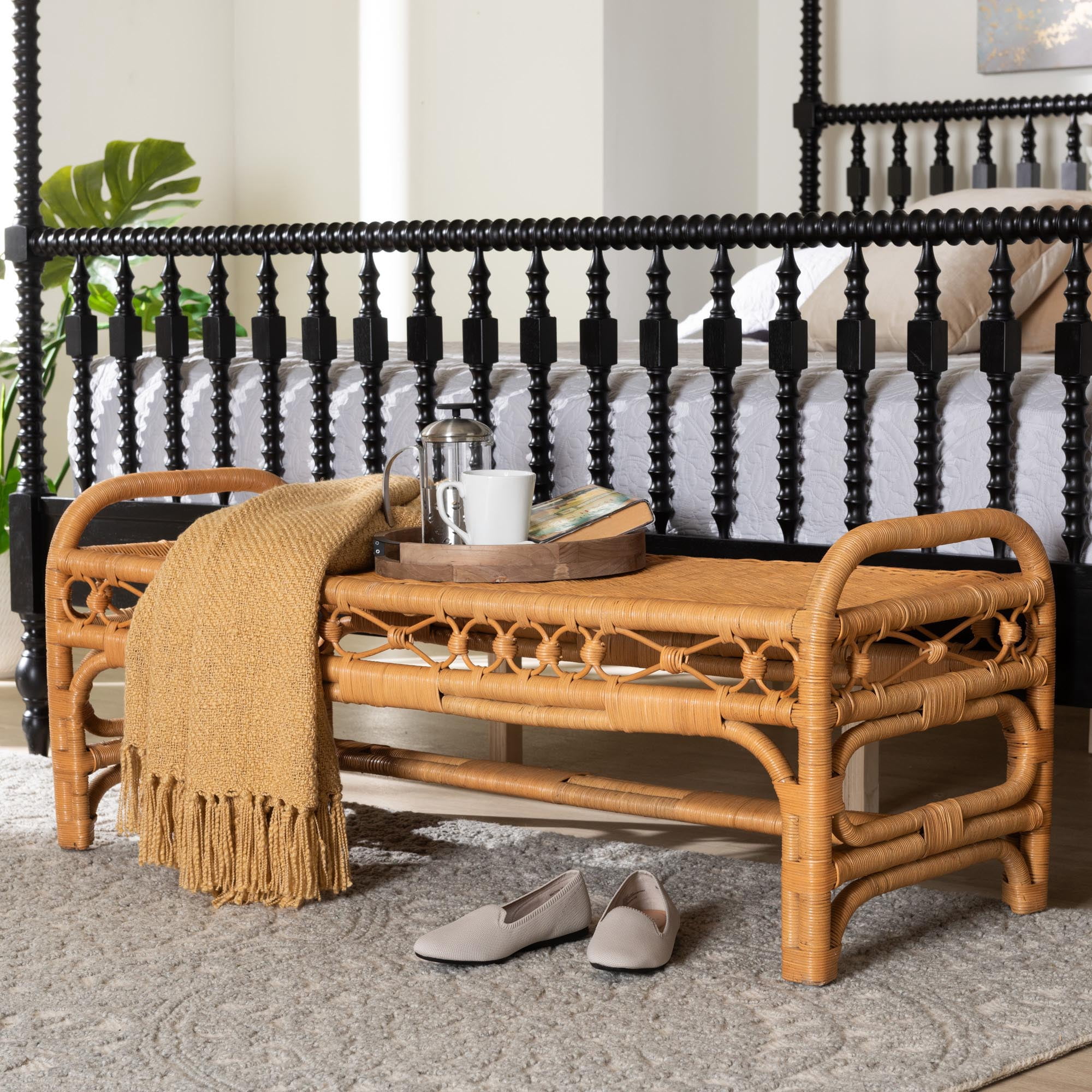 bali & pari Ayala Boho Accent Bench, Light Honey