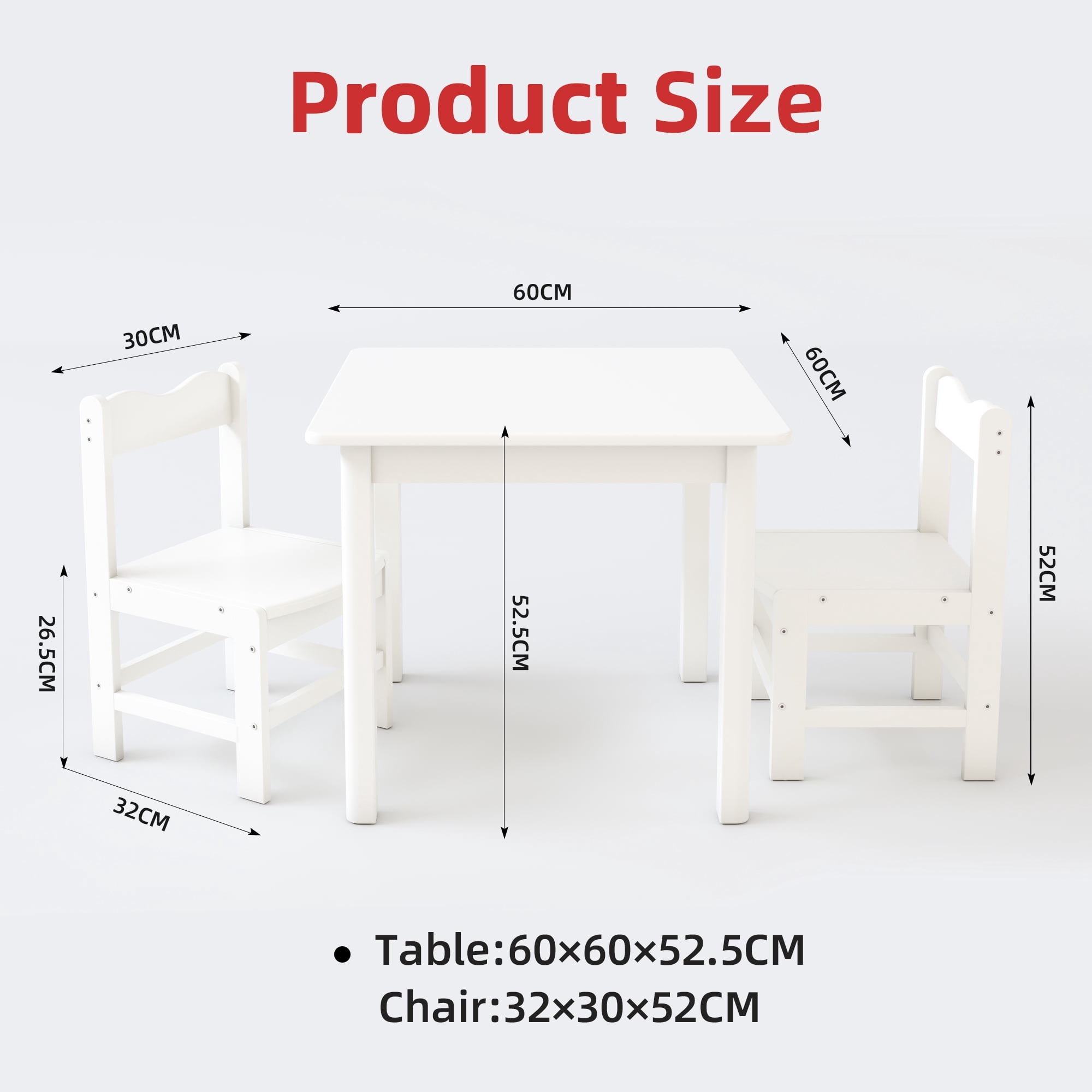UNICOO® Wooden Kids Table and Chairs Set – 3-Piece Hard Wood Toddler Table with 2 Chairs – Playroom & Classroom Kids Desk and Chair Set for Arts, Crafts, Reading, Snacks (White)