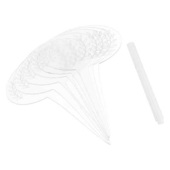 Conjunto de etiquetas para plantas de acrílico Uxcell, marcador de patrón de hoja ovalado reutilizable con bolígrafo de pizarra, paquete transparente de 12 unidades