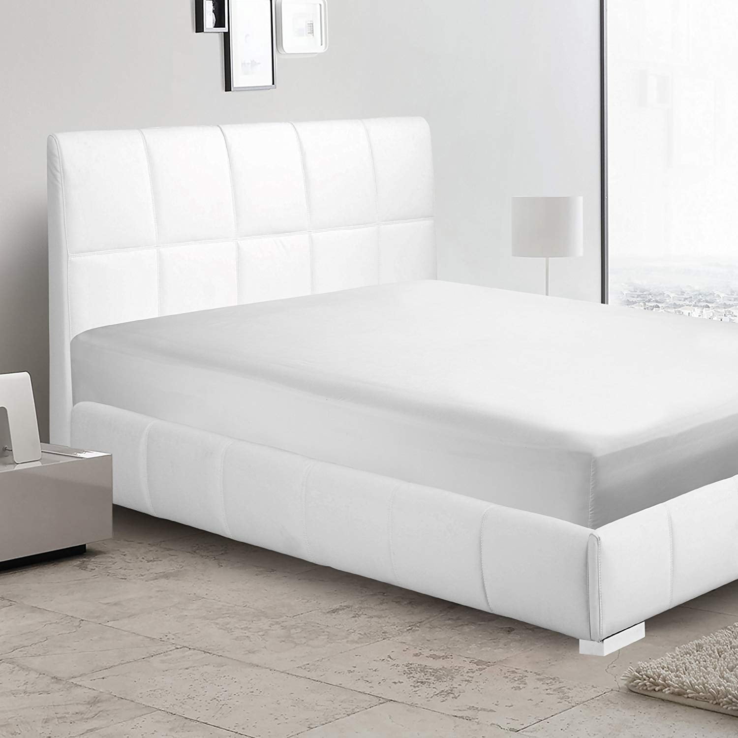 Clara Clark Premier 1800 Collection Single Microfiber Fitted Sheet, Queen Size, White