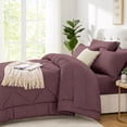 thumbnail image 5 of Flymme Queen Comforter Set 7 Pieces, Bed in a Bag Modern Diamond Pattern Bed Set Soft Microfiber Complete Bedding Sets,Eggplant Purple, 5 of 9