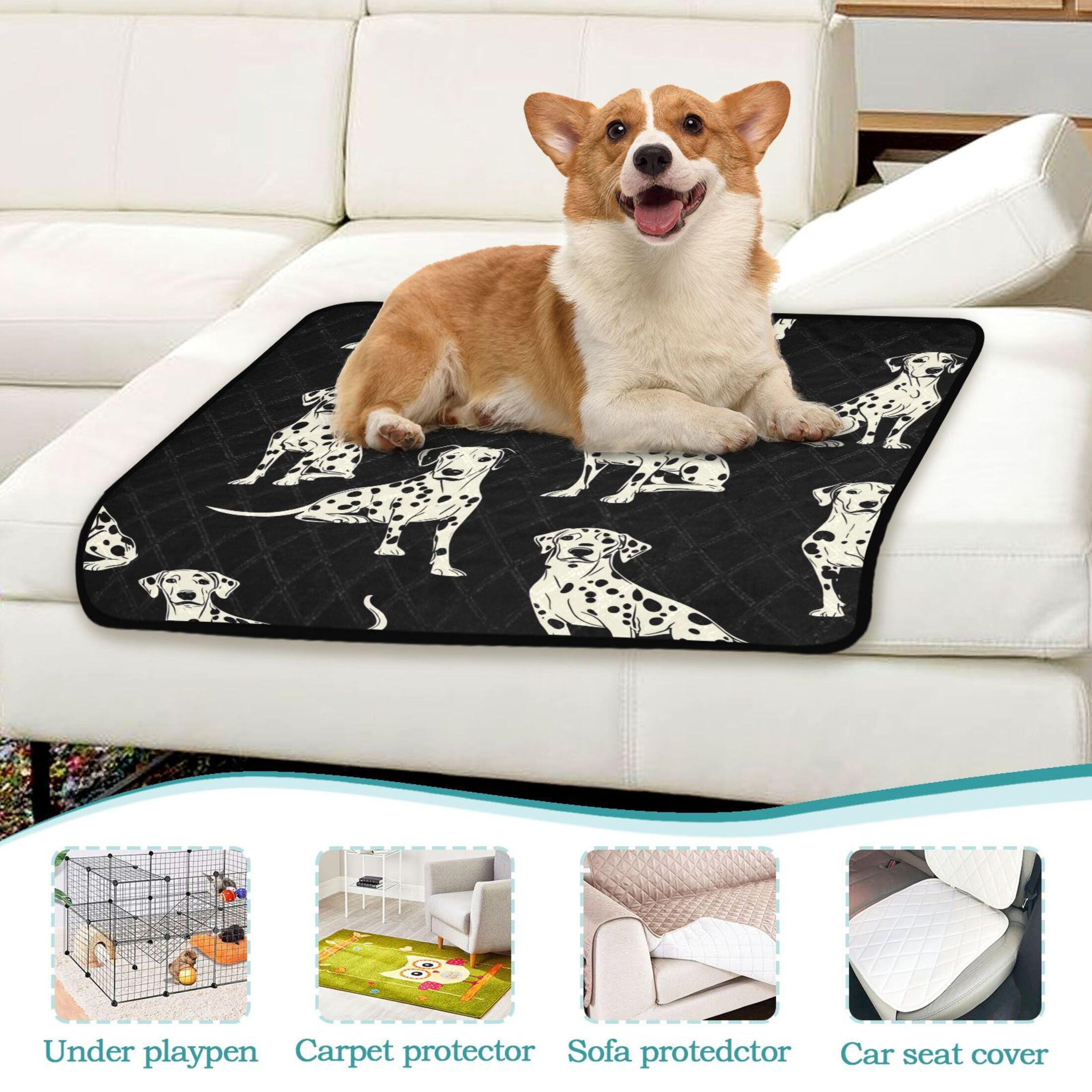 Washable Pet Pee Pads with Super Absorbent Reusable Training Pads for Dogs & Cats White Dalmatian Dogs