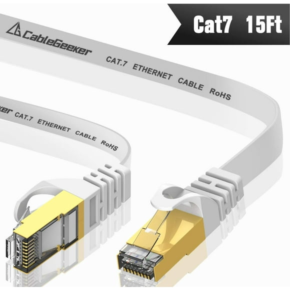 CableGeeker Cat7 Câble Ethernet Blindé 15 Pi (Câble à la Vitesse la Plus Élevée) Support de Câble Plat Ethernet Cat5/Cat6