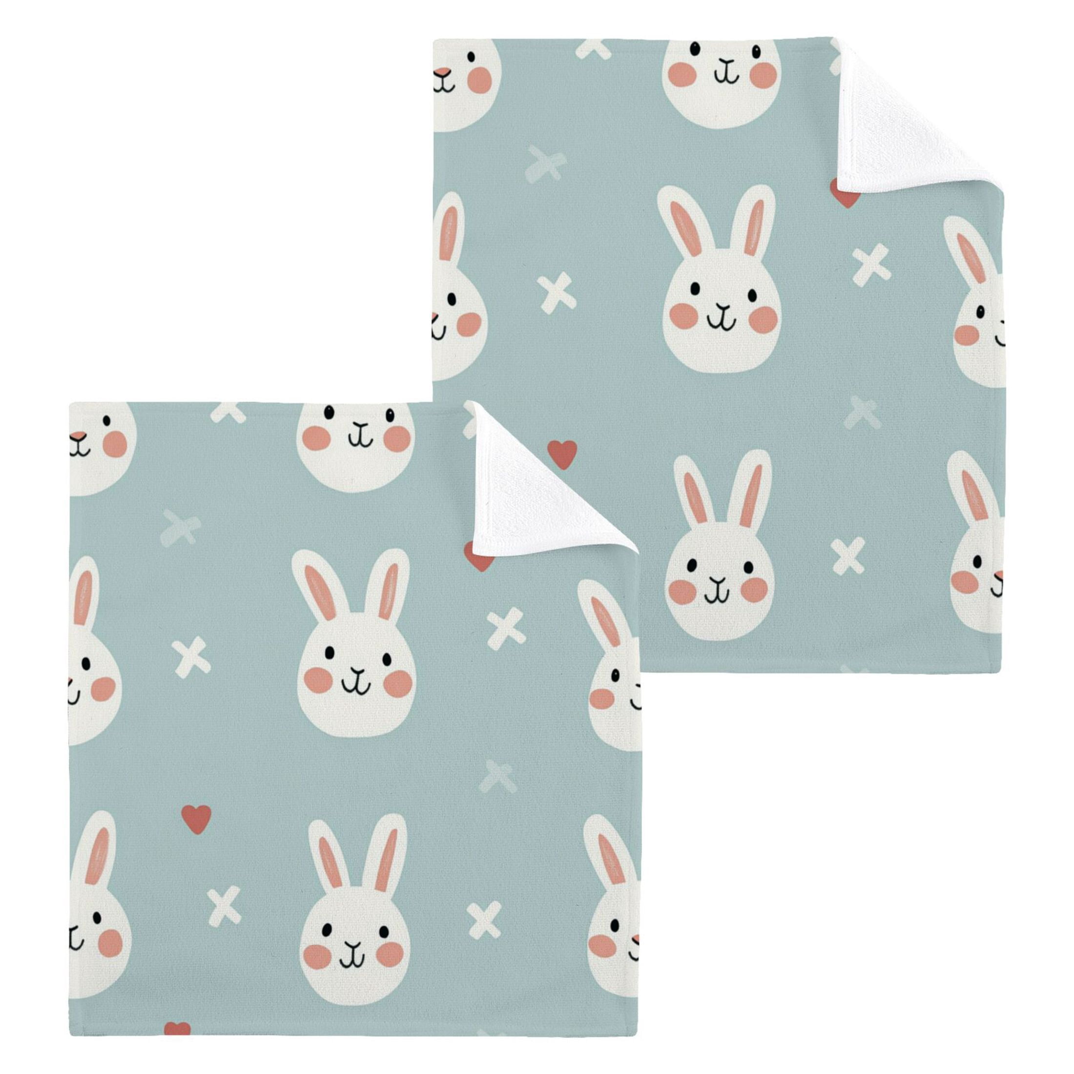 Wobogo Cute Rabbit Face Pattern Square Cotton Towel Set of 6 Soft and Skin-friendly with Good Absorbency 12×12in