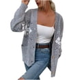 thumbnail image 2 of IROINNID Women's Comfy Mid-Length Graphic Prints Cardigan Open Front Long Sleeve Outwear, Gray, 2 of 5