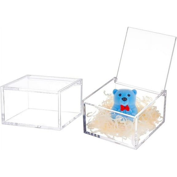 2pc 2Pcs Acrylic Box with Lid 4x4x2.3inch Clear Cube Display Case Storage Boxes Organizer Containers for Wedding Birthday Gift Packing Jewelry Office Supplies Storage