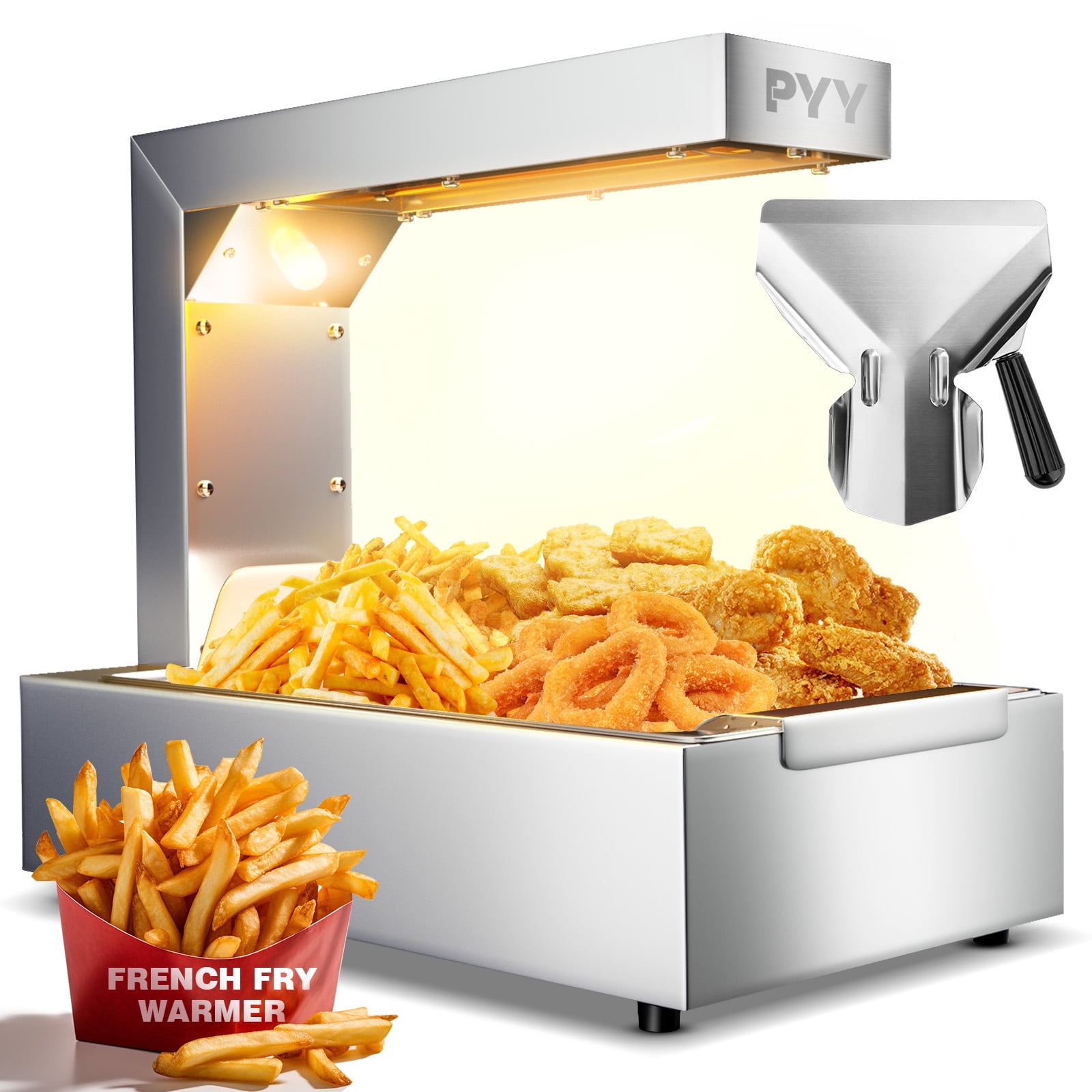 PYY French Fry Warmer - Commercial Food Heat Lamp Food Warmer Light 122°F Free-Standing Warming Fry Dump Station Countertop Fries Warmer Commercial Food Warmer for Chips Churros Buffet Restaurant