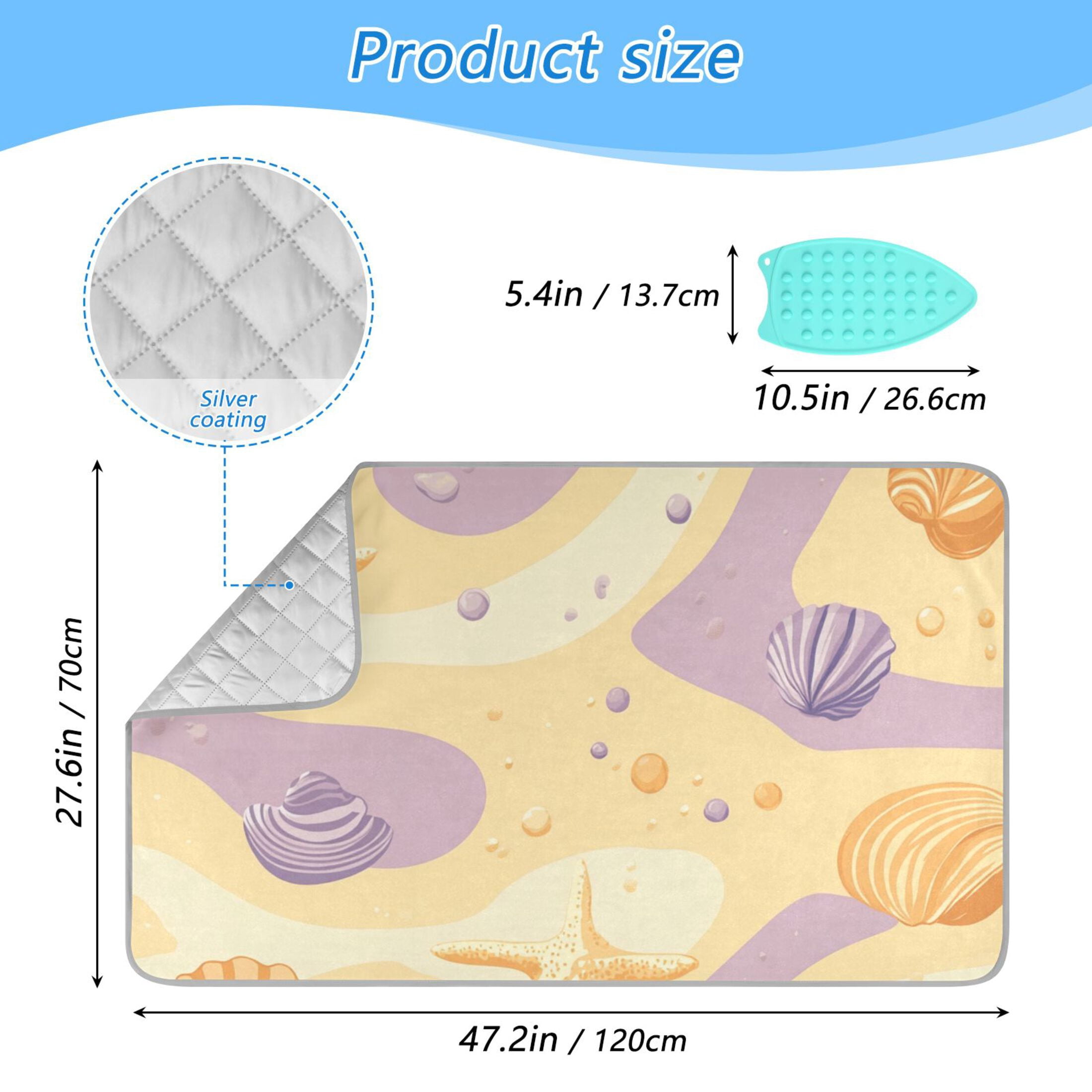 Yellow Purple Starfishes Shells Dots Ironing Mat Blanket Portable Travel Ironing Pad Heat Resistant Pad 47.2" x 27.6”