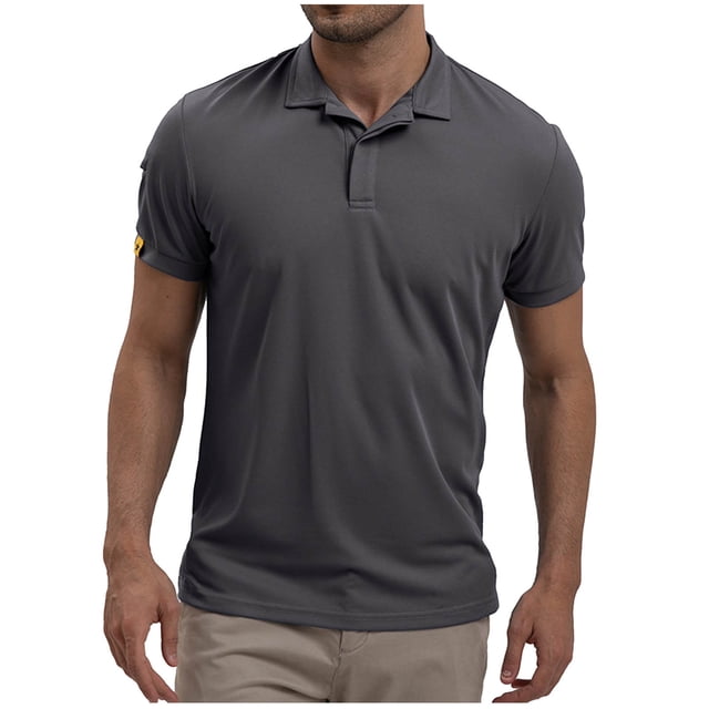 Besolor Mens Summer T-Shirt Collared Short Sleeve Button up Basic Tees Solid Color Workout Sports Athletic Tops