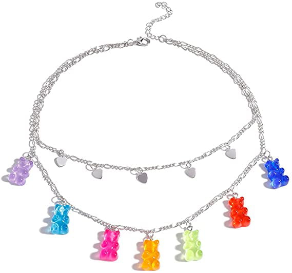Cute Colorful Mushroom Dangling Earrings Necklace Set Handmade Gummy Mushrooms Necklaces Rainbow Colored 3D Vegetables Jewelry Chains for Women Girls Daughters 