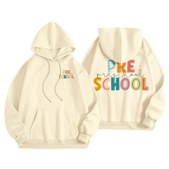 Women's First Day of School Teacher Sweatshirt Crew Neck Letter Print Back to School Hoodie Casual Pullover with Pockets