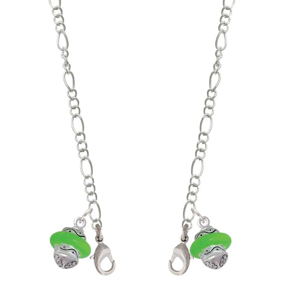 Silvertone Lime Green Center Spinner Silvertone Face Mask Necklace