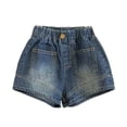 thumbnail image 4 of Toddler Girls Jean Shorts - Stretchy Elastic Waist Pull on Denim Shorts Ornamental Button Front Loose Casual Denim Pants with Pockets Blue 6 Years, 4 of 6