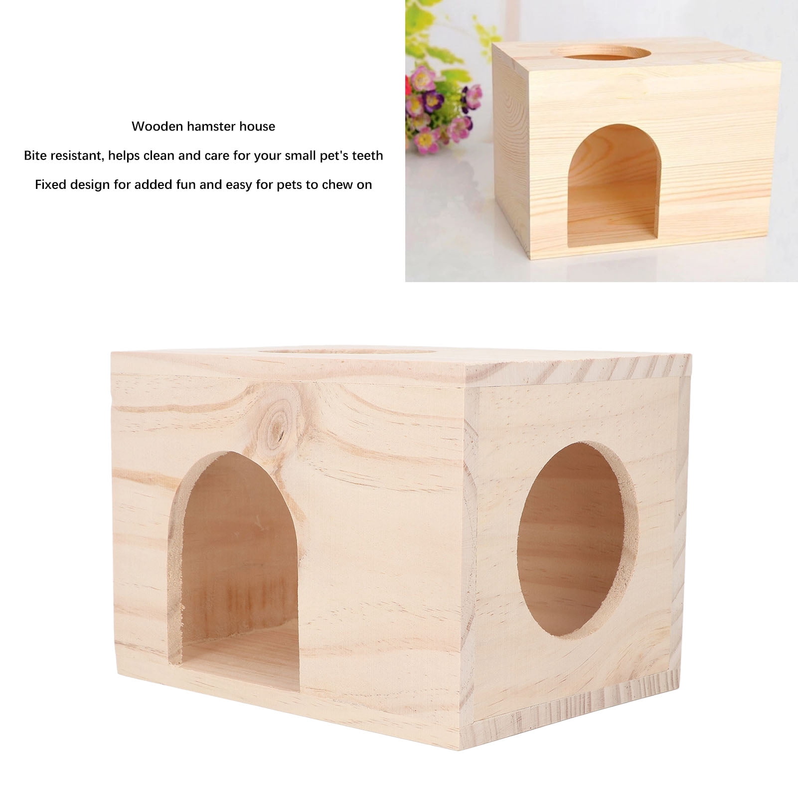 BIMZUC Small Animal Hideout House, Wooden Hamster Hideout, Tiny Hamster Wood House for Guinea Pigs Chinchillas, Ventilated Eco Friendly Rectangle Wood Cage (9.06 inches / 23 cm)