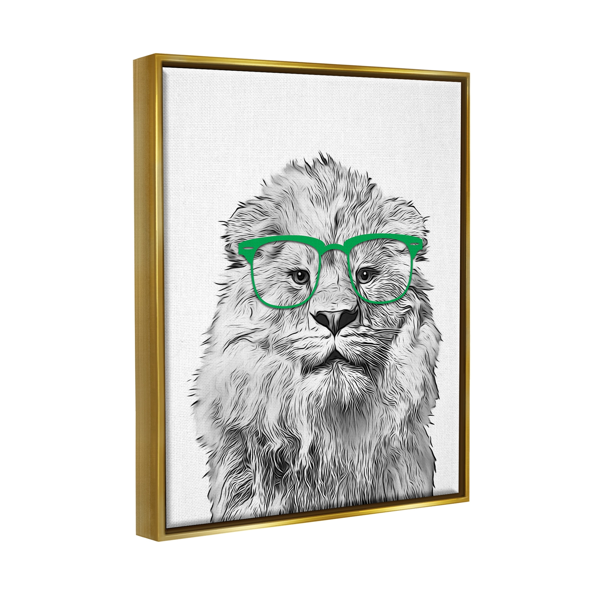 Stupell Industries Lion Wearing Glasses Wildlife Animals & Insects Painting Gold Floater Framed Art Print Wall Art