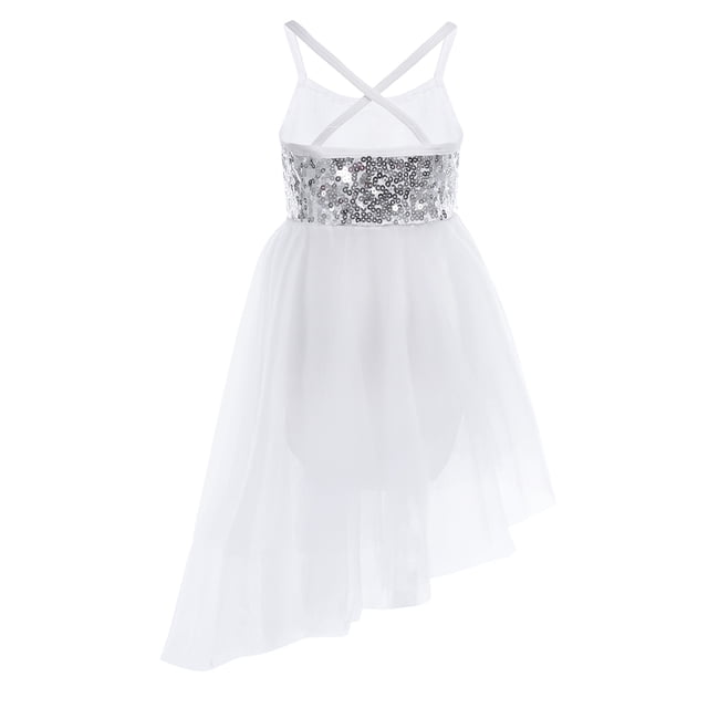Jizyo Robe de Danse Lyrique à Sequins pour Filles Robe Tutu de Ballet Dos Croisé Justaucorps de Gym une Pièce Tenues de Danse Ivoire 3TG