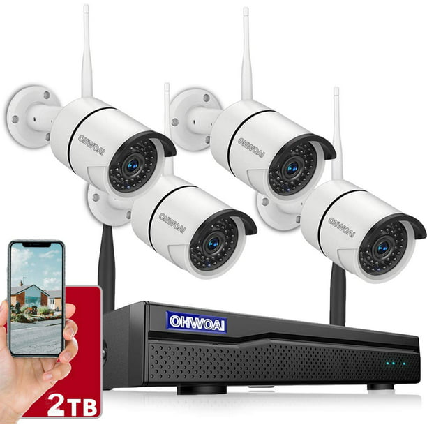 Security Camera System Wireless Outdoor, 8Channel 1080P NVR with 2TB Hard Drive, 4Pcs 1080P CCTV Cameras for Home,OHWOAI Surveillance Video Security System,Outdoor IP Cameras