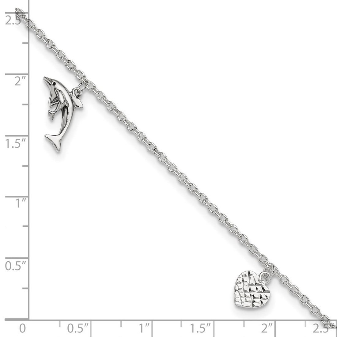 925 Sterling Silver Fancy Lobster Closure Polished Love Heart Star and Dolphin Anklet 9 Inch 2mm Wide Anklet for Women