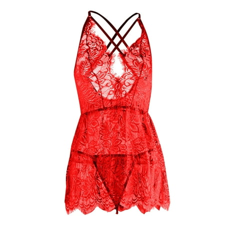 

Cathalem plus Size Lace Camisole And Robe Women Sexy Lingerie Strap Backless Dress Lace Sexy Waist Nightdress Deal s Today Underwear RD1 Large