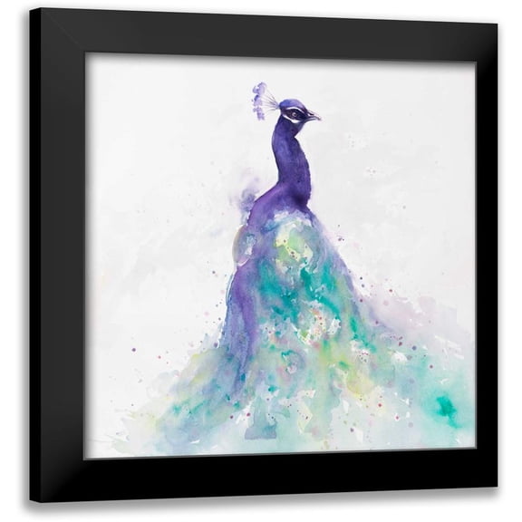 Atelier B Art Studio 12x12 Black Modern Framed Museum Art Print Titled - Abstract Peacock in Watercolor