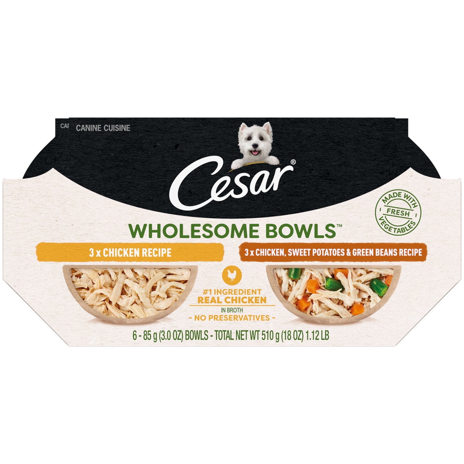 (2 pack) Cesar Wholesome Bowls Broth Wet Dog Food Variety Pack, 3 oz Bowls (6 Pack)