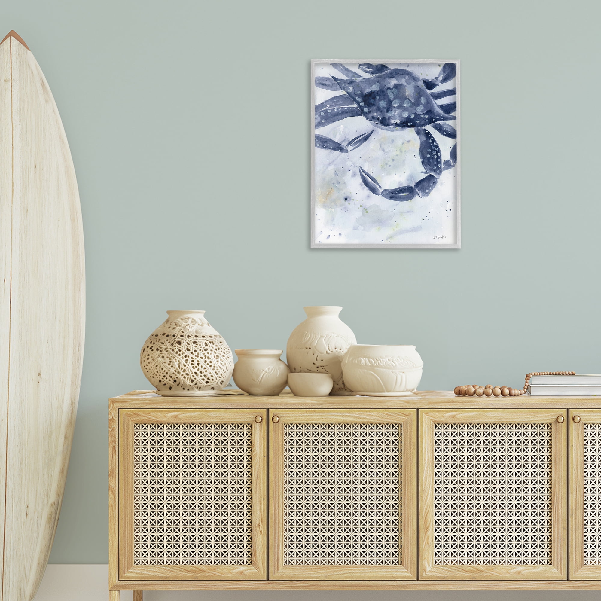 Stupell Industries Swimming Blue Crab Animals & Insects Painting Gray Framed Art Print Wall Art, 24 x 30