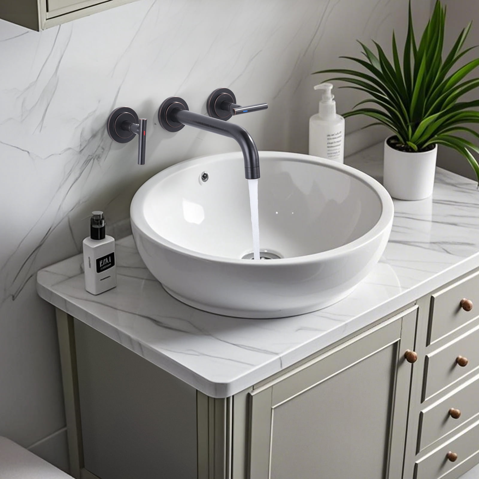 Double Handle Wall Mounted Bathroom Faucet with Rough-in Valve Included in Solid Brass Oil Rubbed Bronze