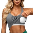 thumbnail image 3 of yoeyez Womens Workout Tank Tops with Built-in Shelf Bra Crew Neck Racerback Ribbed Cami Seamless Slim Fitted Yoga Tanks for Athletic, Gym, Running Gray,S, 3 of 7