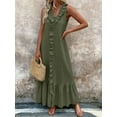 thumbnail image 3 of Women'S Summer Beach Cotton Tank Dress Linen Boho Sleeveless Tiered Ruffle Maxi Long Sundress Army Green M, 3 of 5
