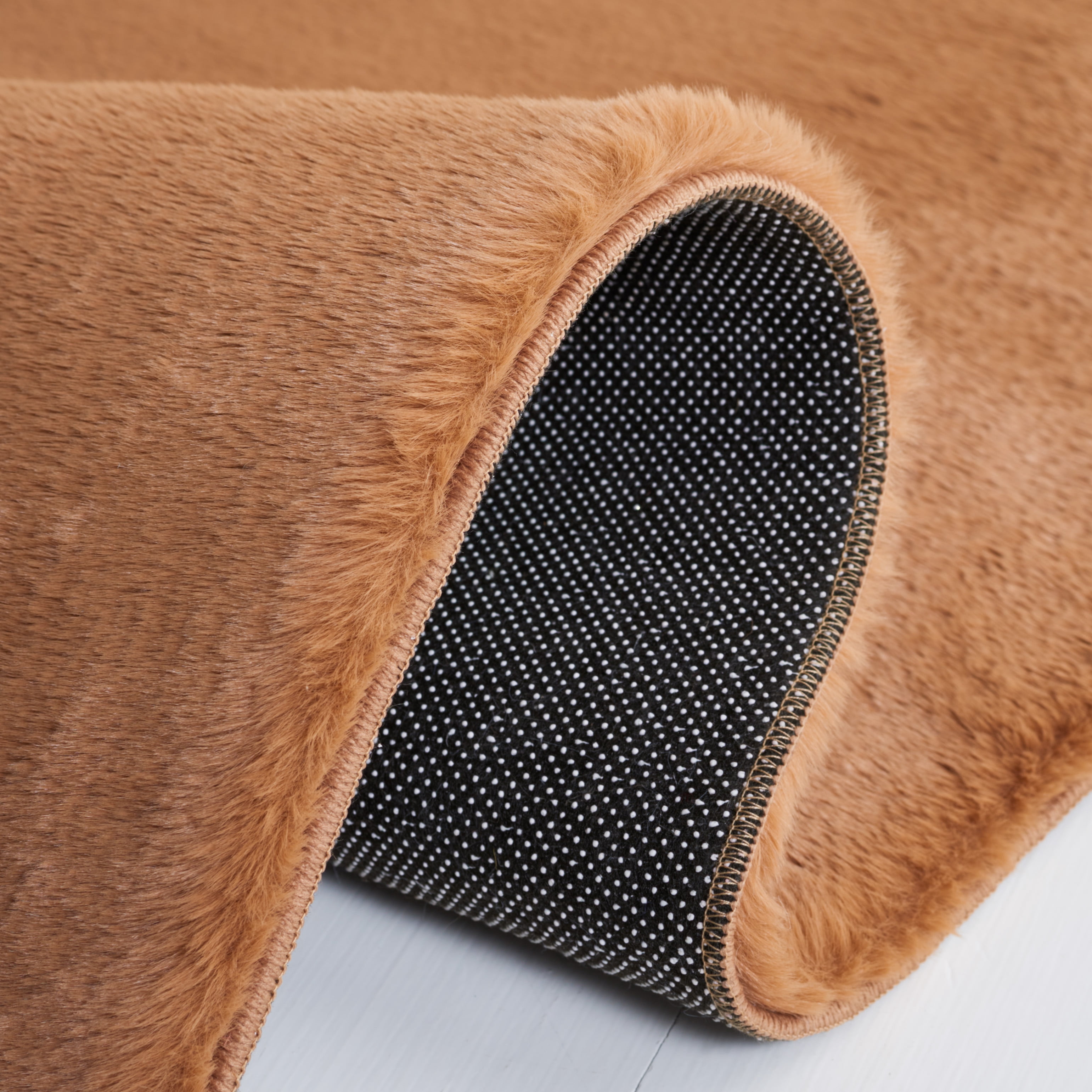 Safavieh Faux Rabbit Fur David Solid Machine Washable Slip Resistant Area Rug, Brown, 4' x 6'