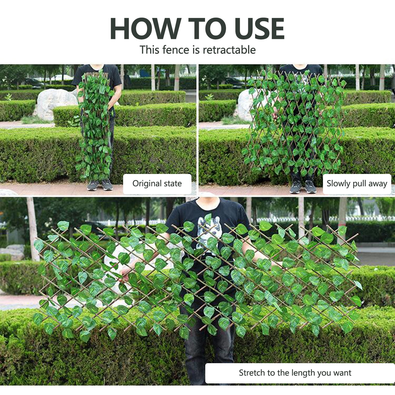 Tomshoo Simulation Fence Fence Telescopic Fence Fake Flowers Green Leaves Outdoor Garden Fence Wall Guardrail Decorative Leaves Blocking Plants Small Fence-Little Creeper