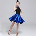 thumbnail image 5 of GYRATEDREAM Girls Latin Dance Mini Skirt Ballroom Salsa Rumba Training Skirt Skater Costume Ruffle Swing Skirt Pleated Practice Dress for 13-14Y Blue, 5 of 7