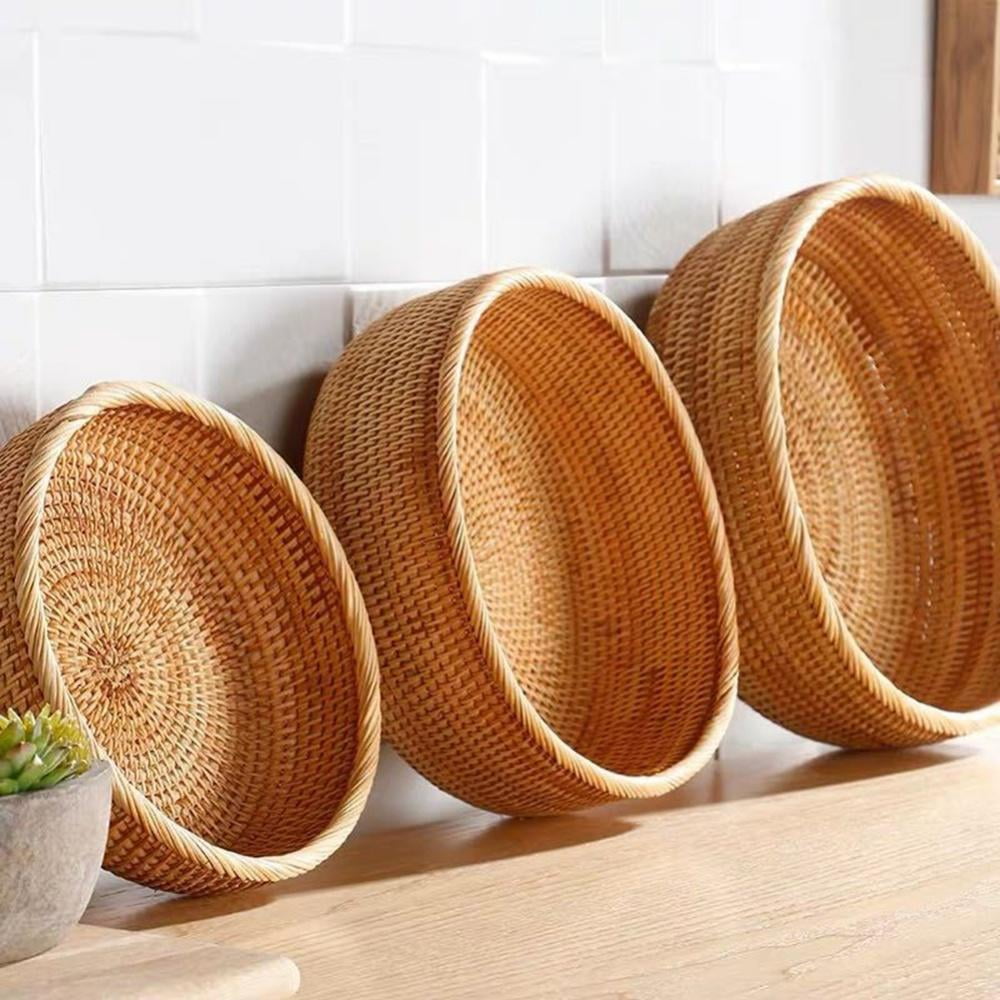 Round Woven Wicker Bread Baskets for Fruit Vegetable Storage Organizing, for Kitchen Countertop Organizing Bathroom