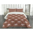 thumbnail image 3 of Ambesonne Gothic Quilted Bedspread Set 3 Pcs, Baroque Floral Skulls, Queen Size, Ruby Cocoa White, 3 of 5