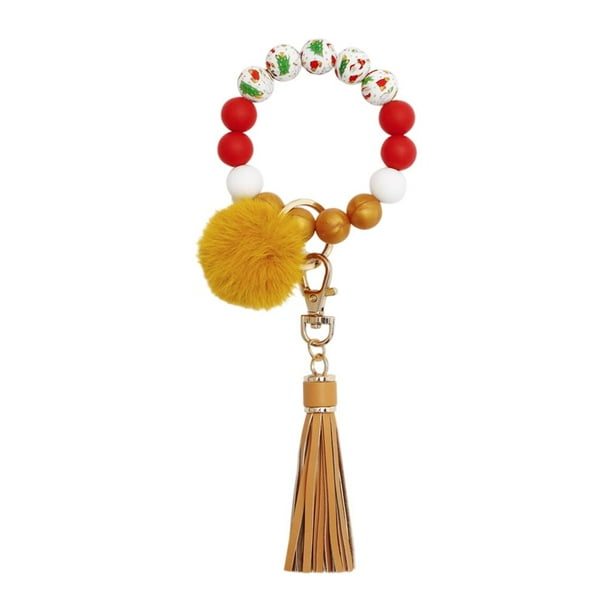 Llavero para mujer Pulsera de silicona Pulsera de cuentas Portátil Amarillo