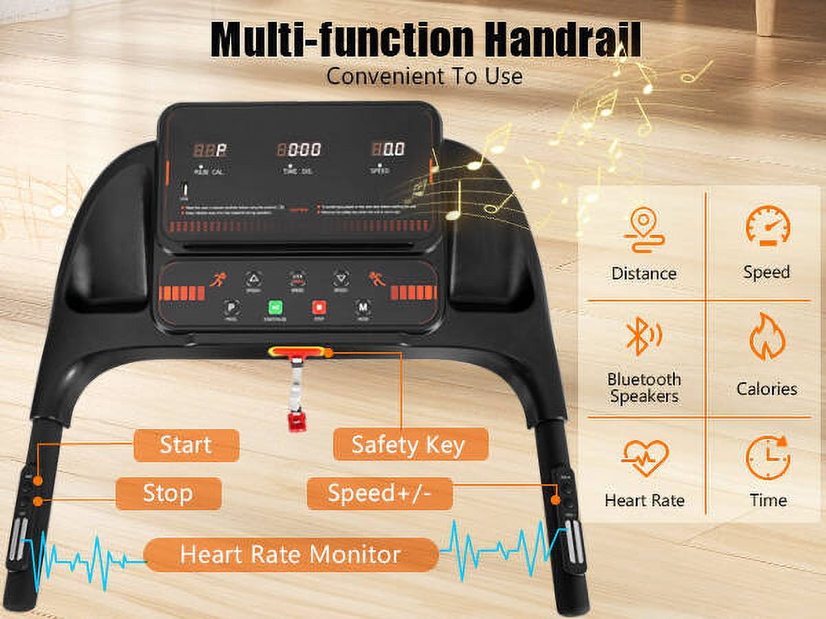 EUROCO 300 LBS Portable Folding Treadmill,2.5 HP Foldable Compact Treadmill with LED Display, Adjustable Incline,Heart Rate Sensor,Charge Station,Bluetooth Speaker and 6 Shock-Absorbing for Home